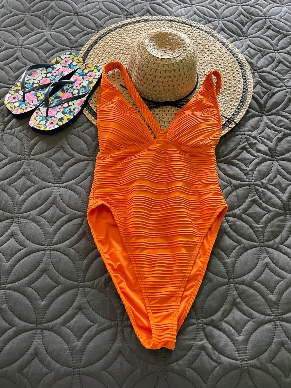 Orange criss crossed back swimsuit new